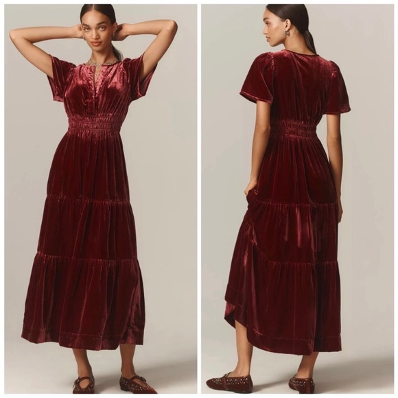 Anthropologie The Somerset Maxi Dress: Velvet Edition Red Size XL NWT - Picture 1 of 10